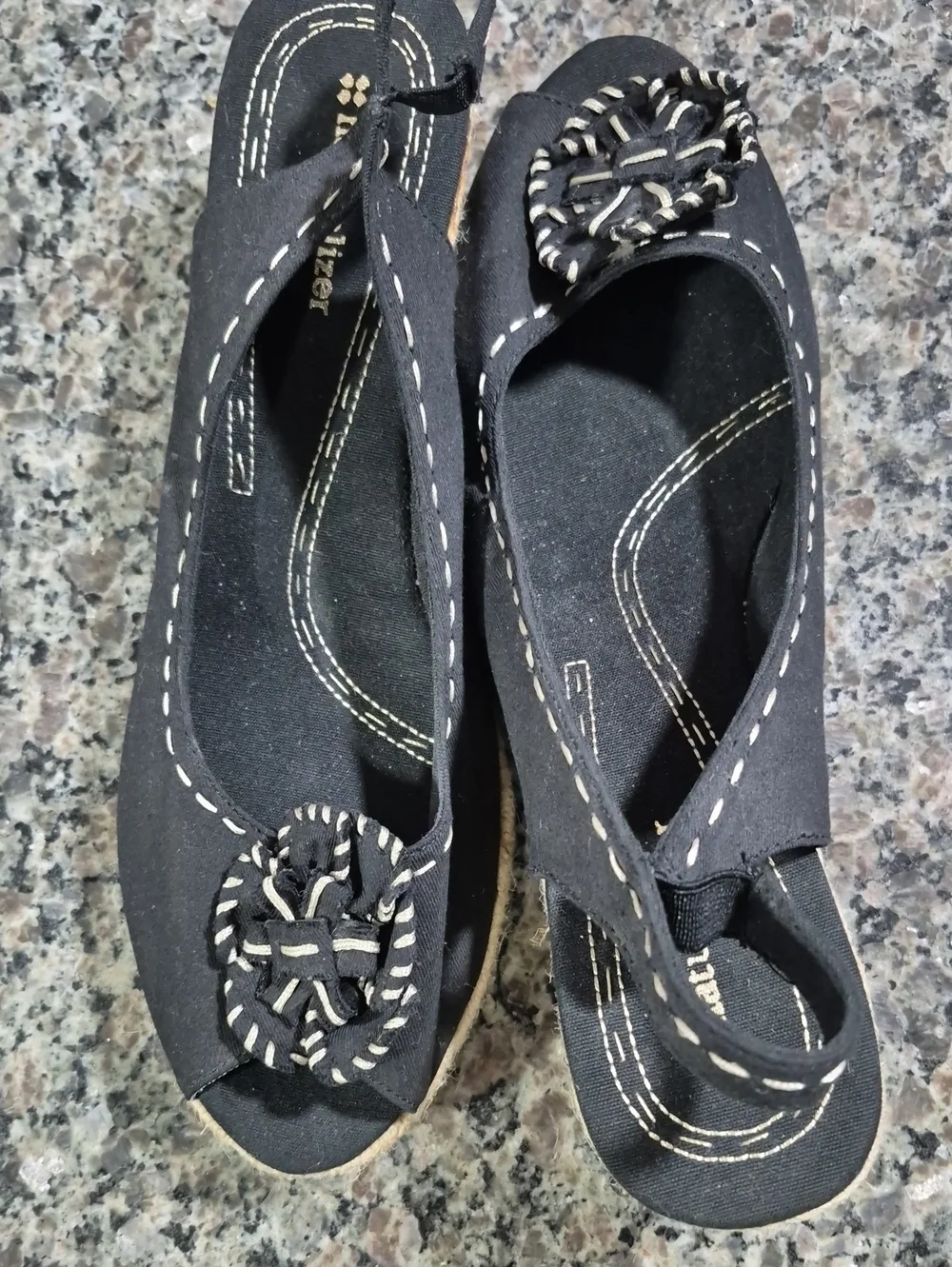 Naturalizer Black Canvas Espadrille Wedges with Knot Accent